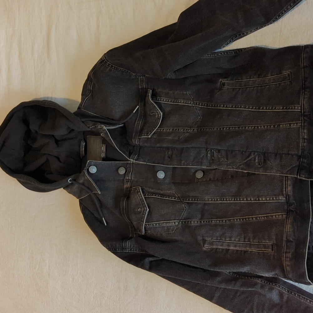 Men's American Eagle Black Denim Hoodie Jacket Size L